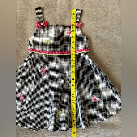 Bonnie Jean Gingham Flamingo Dress Toddler 3T Embroidered Palm Trees & Bows - Picture 10 of 10